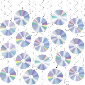 60 pcs 90's Party Decorations Retro 90s Theme Party Hanging Swirls CD Disco Cutout Wall Decor Sign with Hanging Swirls Ceiling for Music Party 1990's 2000s Birthday Party Favors Supplies
