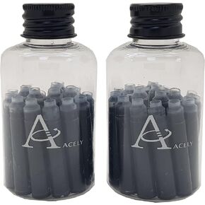 ACELY 36 Pieces Bottle Pack Fountain Pen Ink Cartridges Refills – Short International Standard Size - (Black Ink + 6 Colors), PH-100