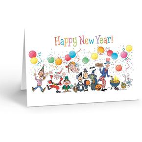 Happy New Year Cards - Boxed New Year Cards and Envelopes - 12 Funny New Year's Cards - USA Made (Standard)