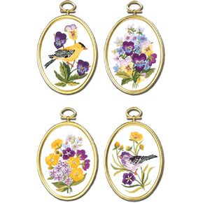 Janlynn Embroidery Kit 3.25"X4.25" Set of 4, Wildflowers & Finches-Stitched in Floss