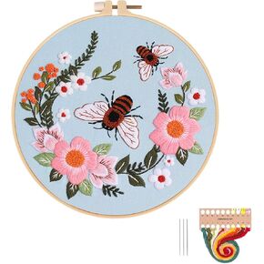 Topapfo Embroidery Kit for Beginners, Stamped Patterned Cross Stitch Kits for Starters Adults Needlepoint Craft with Hand Embroidery Instructions Hoops Threads