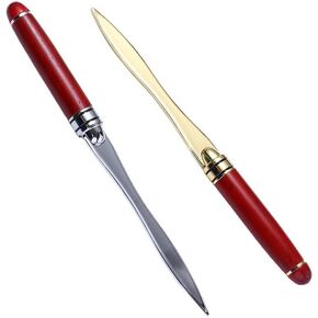 Vctitil 2 Pcs Letter Openers, Creative High Quality Envelope Opener with Stainless Steel Blade and Wooden Handle, Portable Express Opener for Home Office