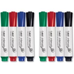 BIC Intensity Low Odor Dry Erase Markers, Assorted Colors, Chisel Tip, 4-Count Pack of Erasable Markers With Low-Odor Ink for a Pleasant Writing Experience