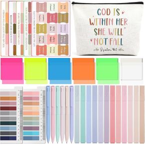 Bible Journaling Kit with Case - God is Within Her Bible Bag Aesthetic Gel Pens Page Marker Highlighter No Bleed Strip Index Tabs Personalized Book Flags Tabs Bible Study Supplies Set