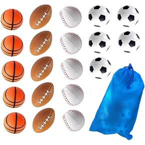 Mini Sports Balls 20 Pack - Foam Sports Stress Balls for Kids, Adults - Incl. Mini Footballs, Mini Basketballs, Mini Soccer Balls, Mini Baseballs and Tote Bag -Sports Themed Party Favors & Decorations