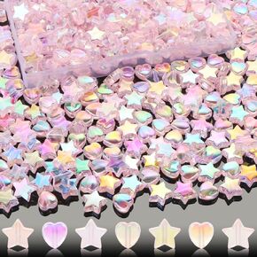 200 Pcs Star Heart Acrylic Beads for Jewelry Making, Heart Star Shape Beads Bulk with Box, 11mm Heart Star Loose Beads Charms Spacer Beads for DIY Crafts Friendship Bracelet (Multicolor)