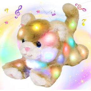 Hopearl LED Musical Stuffed Kitty Lighting Up Singing Plush Cat Adjustable Volume Lullaby Animated Soothe Birthday Gifts for Kids Toddler Girls, 13''