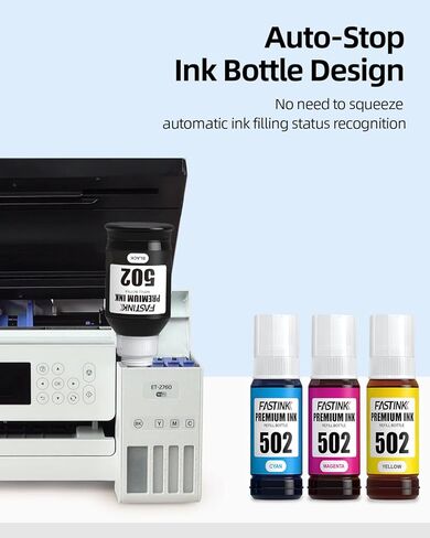 بديل زجاجة حبر أسود 502 متوافق مع Epson 502 للاستخدام مع EcoTank ET-4760 ET-2760 ET-2750 ET-3760 ET-3750 ET-4750 ET-2700 ET-3700 ET-15000 ET-3710 ET-2850 ET-3830 ET- طابعة 3850 in Saudi Arabia