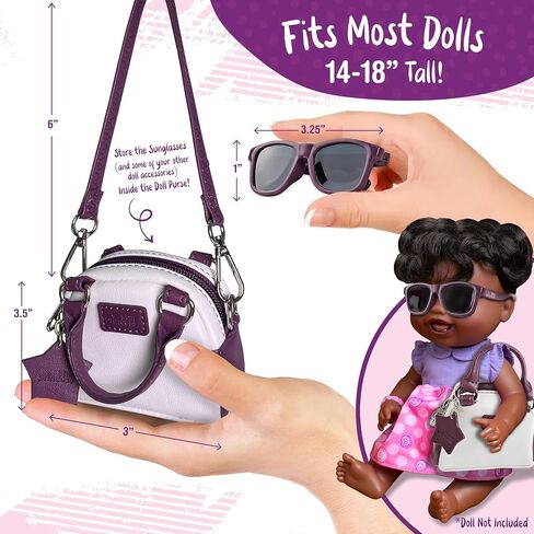 Doll Purse and Doll Sunglasses for 18-Inch Dolls - Doll Accessories Play Set for Kids Ages 3 4 5 6 7 8 9 10 11 12 - Excellent Addition to Her Cute Doll Collection - Great Gift for Girls and Toddlers in Saudi Arabia
