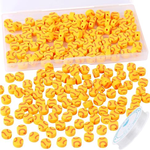 Hartop 100 Pcs Baseball Beads, Flat Round Polymer Clay Spacer Sport Beads with Elastic String DIY Baseball Craft for Jewelry Making Bracelets Necklace (White) in Saudi Arabia