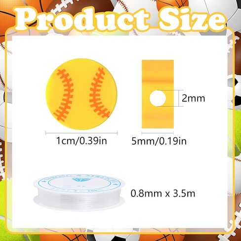 Hartop 100 Pcs Baseball Beads, Flat Round Polymer Clay Spacer Sport Beads with Elastic String DIY Baseball Craft for Jewelry Making Bracelets Necklace (White) in Saudi Arabia