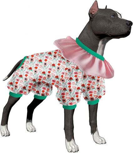 LovinPet Large Dogs Clothes, Large Dog Pajamas, Anti Licking Dog Recovery Suit, Lightweight Fashion Hill Flowers Red, Pink, Green Prints Dog Clothing, UV Protection, Easy Wearing Dog Jumpsuit XXL in Saudi Arabia