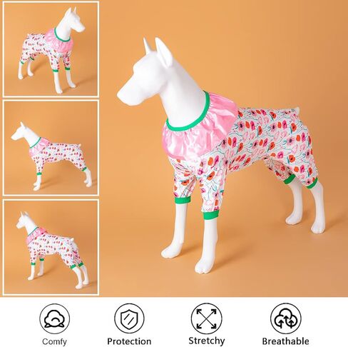 LovinPet Large Dogs Clothes, Large Dog Pajamas, Anti Licking Dog Recovery Suit, Lightweight Fashion Hill Flowers Red, Pink, Green Prints Dog Clothing, UV Protection, Easy Wearing Dog Jumpsuit XXL in Saudi Arabia