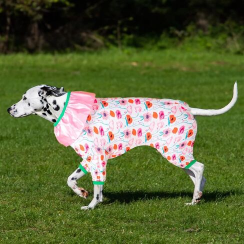 LovinPet Large Dogs Clothes, Large Dog Pajamas, Anti Licking Dog Recovery Suit, Lightweight Fashion Hill Flowers Red, Pink, Green Prints Dog Clothing, UV Protection, Easy Wearing Dog Jumpsuit XXL in Saudi Arabia