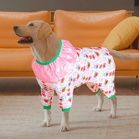 LovinPet Large Dogs Clothes, Large Dog Pajamas, Anti Licking Dog Recovery Suit, Lightweight Fashion Hill Flowers Red, Pink, Green Prints Dog Clothing, UV Protection, Easy Wearing Dog Jumpsuit XXL in Saudi Arabia