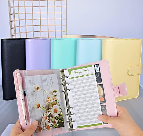 A6 PU Leather Budget Binder Cover with 12PCS Expense Budget Sheet, 10PCS Binder Pockets, 2PCS Card Bag and 30PCS Colorful Self-Adhesive Labels for Cash Stuffing and Budget Planner (Green) in Saudi Arabia