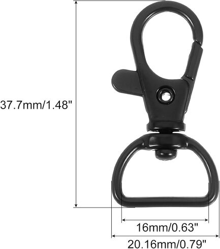 uxcell 20Pcs Swivel Clasps, 0.63 Inch D Ring Lobster Clasp Claw Metal Push Gate Snap Hook for Purse Making Keychain Belt Strap, Black in Saudi Arabia