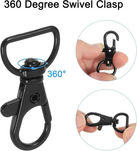 uxcell 20Pcs Swivel Clasps, 0.63 Inch D Ring Lobster Clasp Claw Metal Push Gate Snap Hook for Purse Making Keychain Belt Strap, Black in Saudi Arabia
