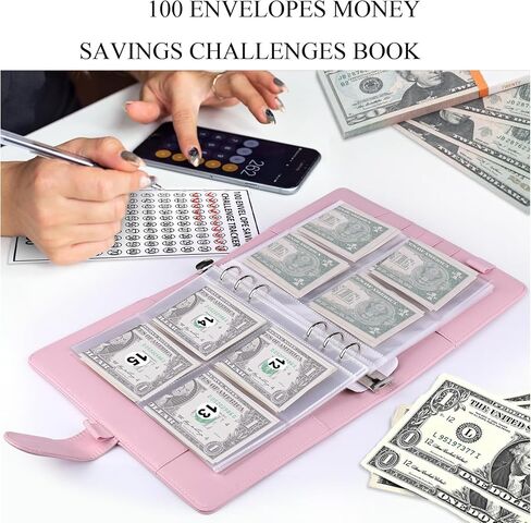 كتاب تحديات توفير المال 100 ظرف، مجلد تخزين الميزانية مع الحقائب، مجلد الميزانية مع أظرف نقدية، مجموعة أدوات تحدي توفير المال مع ملصقات أرقام وقلم (أرجواني) in Saudi Arabia