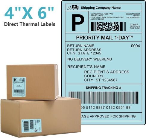 Fanfold 4x6 Direct Thermal Labels, Thermal Shipping Labels with Perforated, Commercial Grade, for Thermal Printer, Light Blue 500 Labels/Stack, 1 Stack in Saudi Arabia