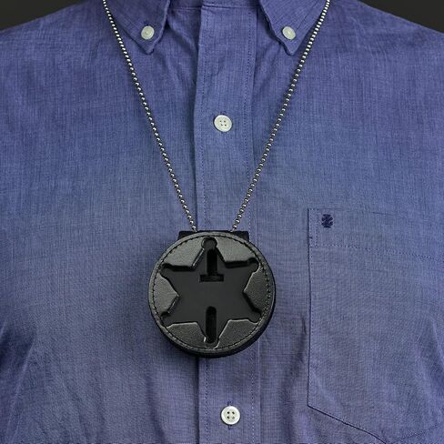 Perfect Fit Badge Holder 6 Point Star NY County Sheriff Badge Belt Clip and Neck Chain Black Leather (Cutout 46) in Kuwait
