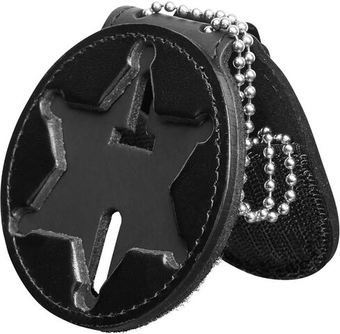 Perfect Fit Badge Holder 6 Point Star NY County Sheriff Badge Belt Clip and Neck Chain Black Leather (Cutout 46) in Kuwait