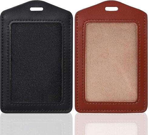 Vin Beauty 2 Pack Genuine Leather ID Badge Holders, Vertical ID Card Holders with Dual-Side Clear Window, Waterproof Name Badge Holde Suit for Office, Staff, Students, Employees(Black&Black) in Saudi Arabia