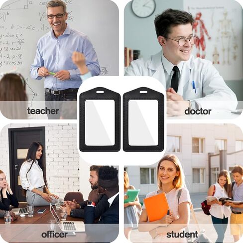 Vin Beauty 2 Pack Genuine Leather ID Badge Holders, Vertical ID Card Holders with Dual-Side Clear Window, Waterproof Name Badge Holde Suit for Office, Staff, Students, Employees(Black&Black) in Saudi Arabia