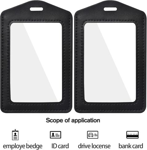 Vin Beauty 2 Pack Genuine Leather ID Badge Holders, Vertical ID Card Holders with Dual-Side Clear Window, Waterproof Name Badge Holde Suit for Office, Staff, Students, Employees(Black&Black) in Saudi Arabia