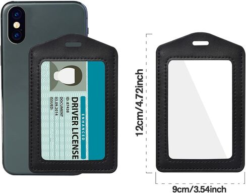 Vin Beauty 2 Pack Genuine Leather ID Badge Holders, Vertical ID Card Holders with Dual-Side Clear Window, Waterproof Name Badge Holde Suit for Office, Staff, Students, Employees(Black&Black) in Saudi Arabia