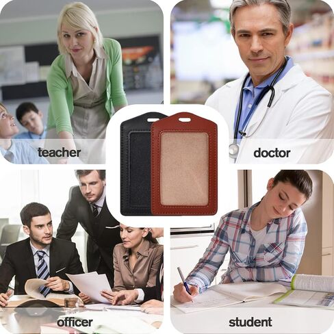 Vin Beauty 2 Pack Genuine Leather ID Badge Holders, Vertical ID Card Holders with Dual-Side Clear Window, Waterproof Name Badge Holde Suit for Office, Staff, Students, Employees(Black&Black) in Saudi Arabia