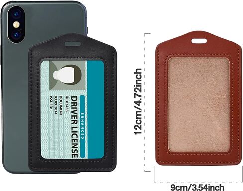 Vin Beauty 2 Pack Genuine Leather ID Badge Holders, Vertical ID Card Holders with Dual-Side Clear Window, Waterproof Name Badge Holde Suit for Office, Staff, Students, Employees(Black&Black) in Saudi Arabia