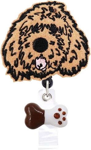 Doodle Dog Puppy Retractable Name Card Badge Holder Reel with Alligator Clip, 24 inches Thick Pull Cord (Golden) in Saudi Arabia