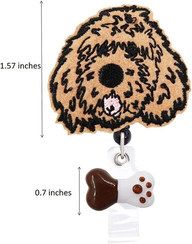 Doodle Dog Puppy Retractable Name Card Badge Holder Reel with Alligator Clip, 24 inches Thick Pull Cord (Golden) in Saudi Arabia