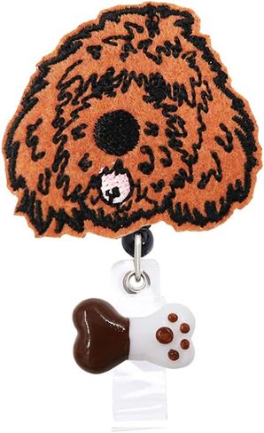 Doodle Dog Puppy Retractable Name Card Badge Holder Reel with Alligator Clip, 24 inches Thick Pull Cord (Golden) in Saudi Arabia