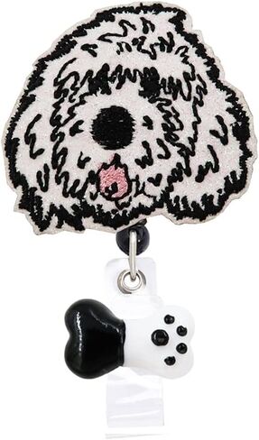 Doodle Dog Puppy Retractable Name Card Badge Holder Reel with Alligator Clip, 24 inches Thick Pull Cord (Golden) in Saudi Arabia