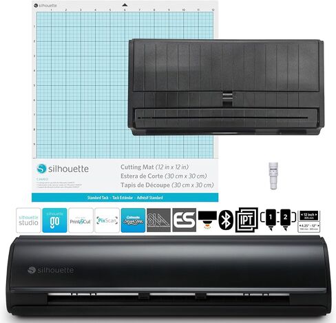 حزمة Silhouette Cameo 5 Business Bundle - 3 سجادات قطع، 3 شفرات تلقائية، برنامج Silhouette Studio Business Edition مع توصيل إضافي ووحدة تغذية رول (أسود غير لامع) in Saudi Arabia