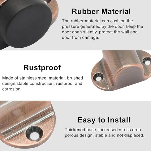 1.02 Inch / 26mm Heavy Duty Floor Door Stopper, Floor Mount Door Stop with Silent Rubber Bumper, Stainless Steel Antique Copper Brushed Finish - Pack of 2 in Saudi Arabia