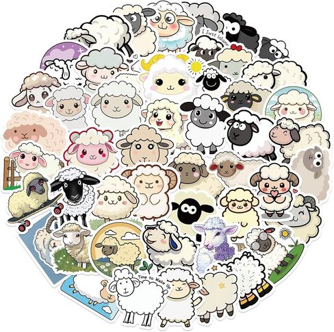 50Pcs Sheep Stickers, Lamb Stickers and Decals, Sheep Gifts for Women, Girls - Lamb Party Favors, Lamb Birthday Party Decorations, Sheep Gifts for Sheep Lovers, Farm Animal Stickers (Sheep) in Kuwait