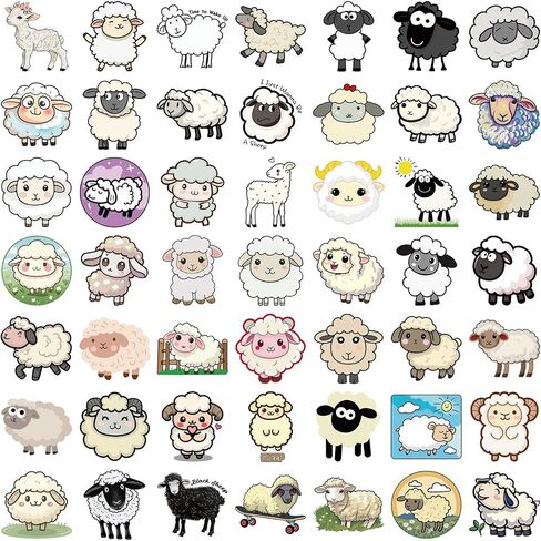 50Pcs Sheep Stickers, Lamb Stickers and Decals, Sheep Gifts for Women, Girls - Lamb Party Favors, Lamb Birthday Party Decorations, Sheep Gifts for Sheep Lovers, Farm Animal Stickers (Sheep) in Kuwait