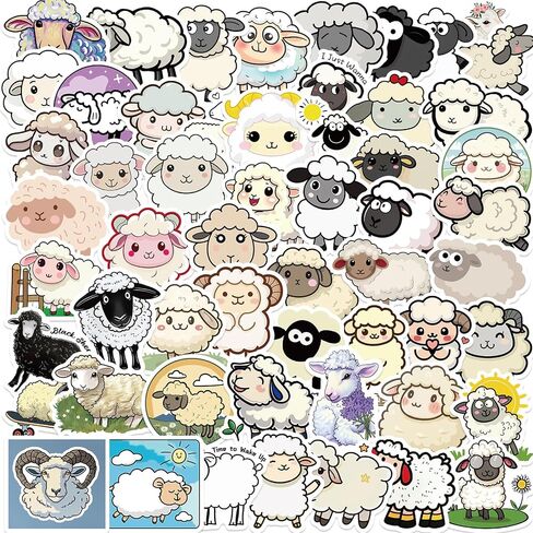 50Pcs Sheep Stickers, Lamb Stickers and Decals, Sheep Gifts for Women, Girls - Lamb Party Favors, Lamb Birthday Party Decorations, Sheep Gifts for Sheep Lovers, Farm Animal Stickers (Sheep) in Kuwait