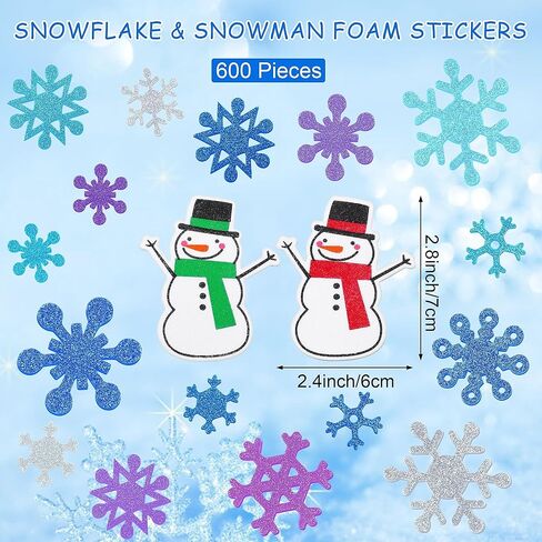 Aodaer 600 قطعة من ملصقات رغوة ندفة الثلج اللامعة لتزيين عيد الميلاد ذاتية اللصق لرجل ثلج الشتاء ملصقات DIY للمشاريع الحرفية لصنع البطاقات لتزيين حفلات عيد الميلاد in Kuwait