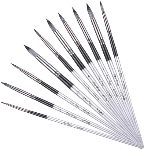 10Pcs Round Watercolor Paint Dry Brush Set Acrylic Paint Brushes Artist Paintbrushes Round Pointed Tip Paint Brushes Nylon Professional Brush for Gouache, Ink, and Tempera Painting in Saudi Arabia
