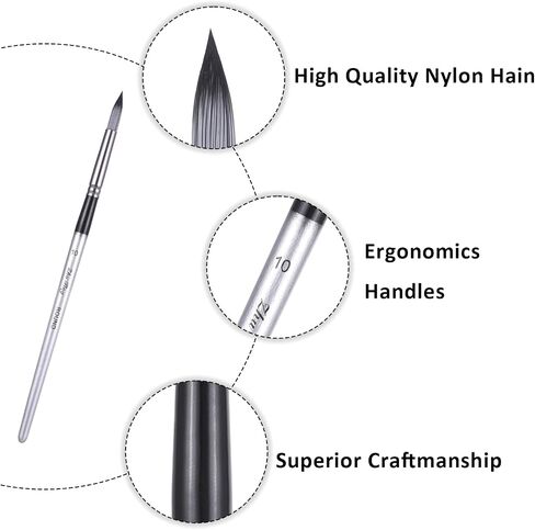 10Pcs Round Watercolor Paint Dry Brush Set Acrylic Paint Brushes Artist Paintbrushes Round Pointed Tip Paint Brushes Nylon Professional Brush for Gouache, Ink, and Tempera Painting in Saudi Arabia