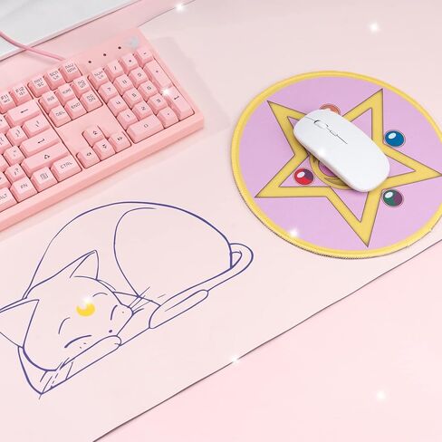Anime Cat Desk Pad | Double Sided Large Pastel Pink Purple | Waterproof Faux Leather Mat Mousepad | Kawaii Cute Desk Office Laptop Keyboard Makeup Blotter Protector in Kuwait