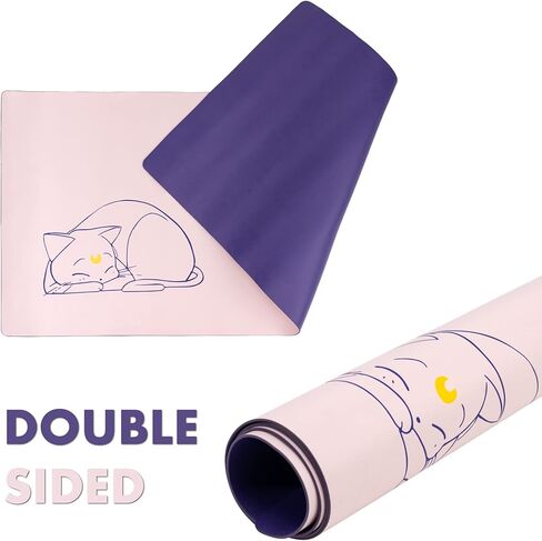 Anime Cat Desk Pad | Double Sided Large Pastel Pink Purple | Waterproof Faux Leather Mat Mousepad | Kawaii Cute Desk Office Laptop Keyboard Makeup Blotter Protector in Kuwait