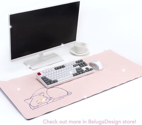 Anime Cat Desk Pad | Double Sided Large Pastel Pink Purple | Waterproof Faux Leather Mat Mousepad | Kawaii Cute Desk Office Laptop Keyboard Makeup Blotter Protector in Kuwait