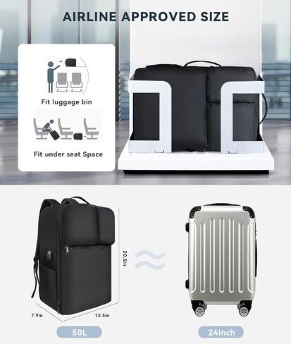 Extra Large 50L Travel Backpack Carry On Flight Approved, Luggage Backpack with Shoes Pouch, Suitcase Backpacks With 3 Packing Cubes, Personal Item Travel Bag, Black in Saudi Arabia