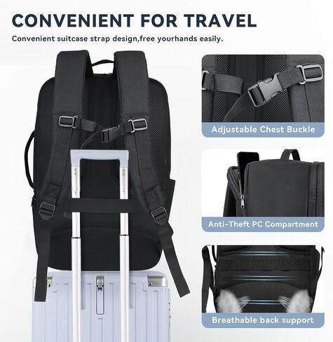Extra Large 50L Travel Backpack Carry On Flight Approved, Luggage Backpack with Shoes Pouch, Suitcase Backpacks With 3 Packing Cubes, Personal Item Travel Bag, Black in Saudi Arabia