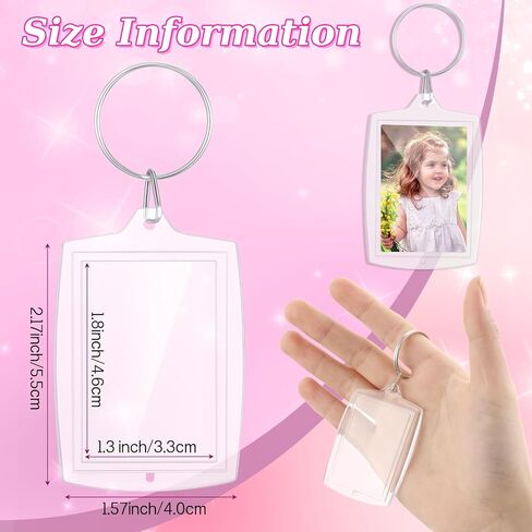 100 قطعة من سلسلة المفاتيح الأكريليك المستطيلة من Highergo، سلاسل مفاتيح ذات صورة واضحة، إدراج سلسلة مفاتيح للصور، سلسلة مفاتيح من الأكريليك، سلسلة مفاتيح إطار صورة فارغة مع 100 قطعة من الشرابات لمشاريع DIY in Kuwait